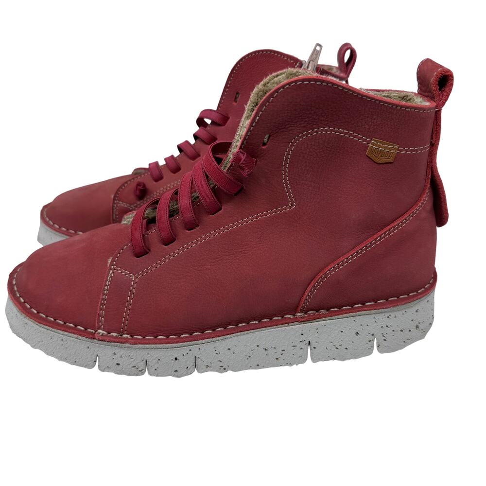 On Foot Womens Lace-Up Sneaker Mid Boots Nubuck Fleece Lined Burgundy Size 40